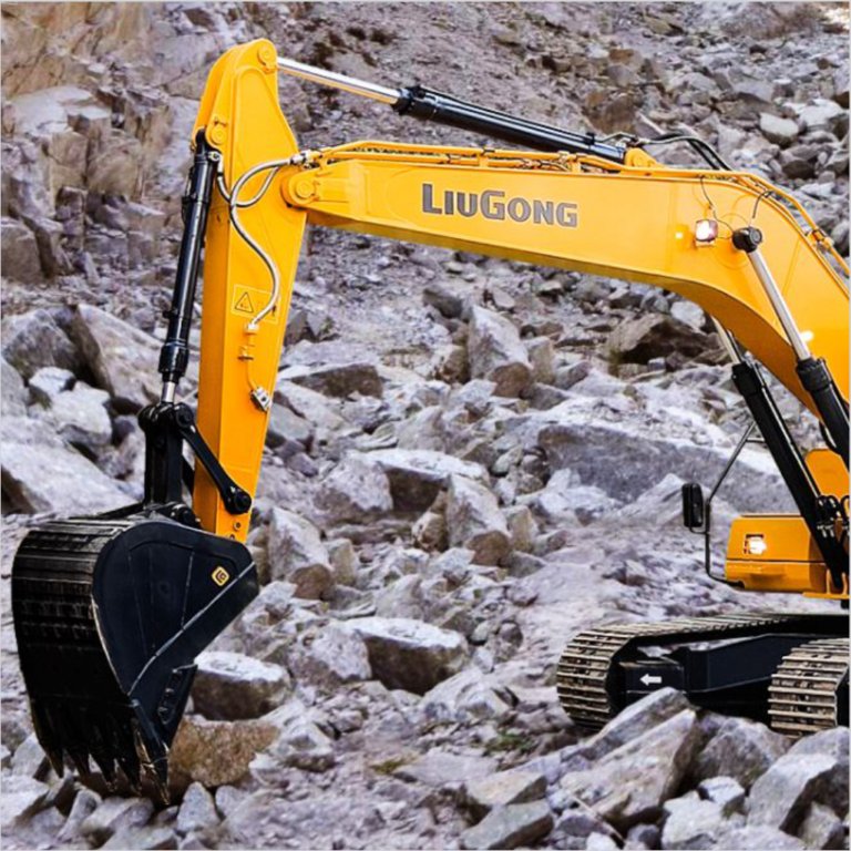 Excavator working a rock quarry
